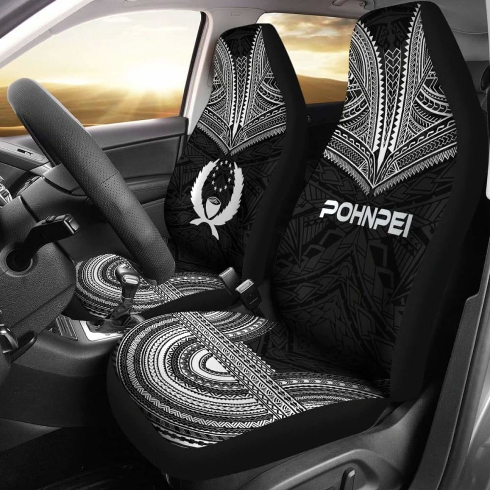 Pohnpei Car Seat Cover - Pohnpei Flag Polynesian Chief Tattoo Black Version - 10 174914 - YourCarButBetter