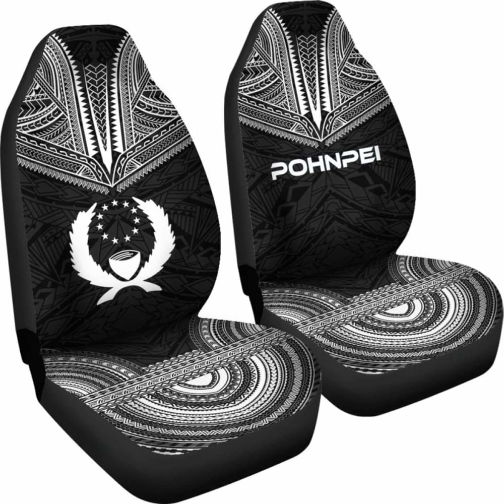 Pohnpei Car Seat Cover - Pohnpei Flag Polynesian Chief Tattoo Black Version - 10 174914 - YourCarButBetter