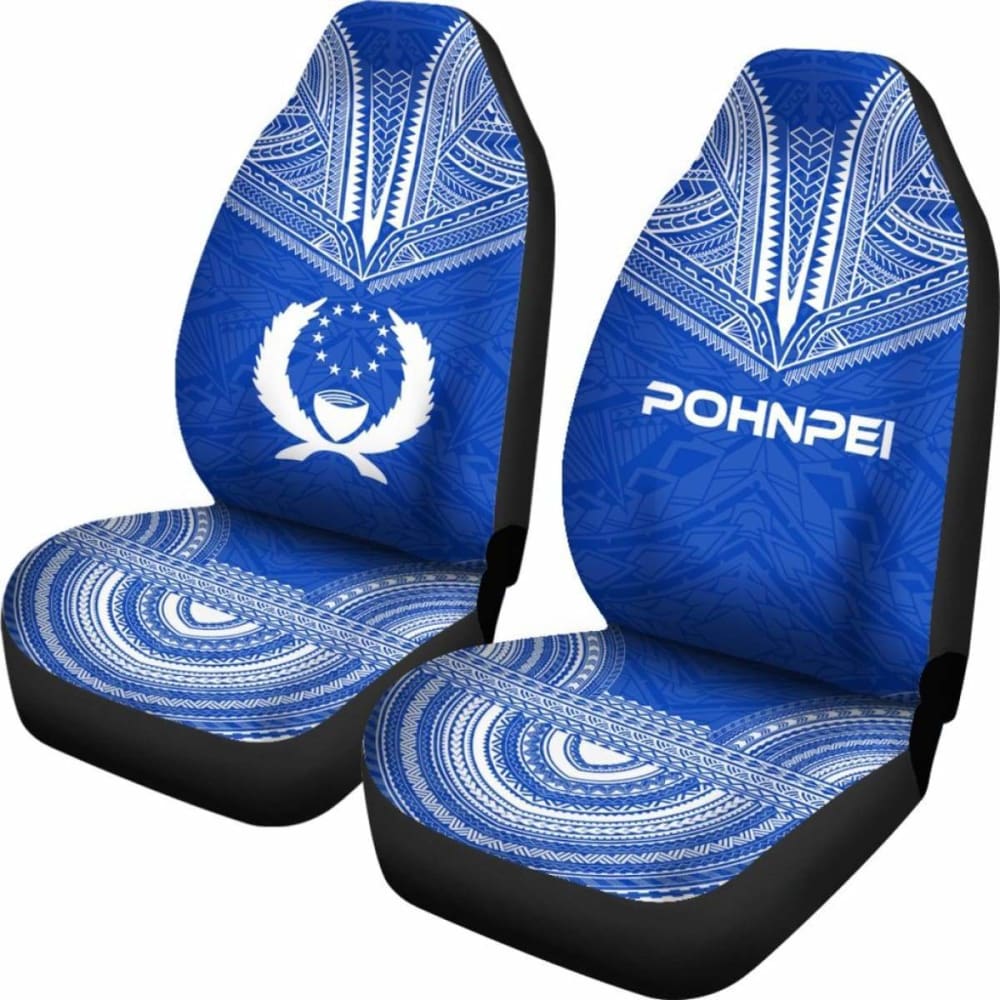Pohnpei Car Seat Cover - Pohnpei Flag Polynesian Chief Tattoo Blue Version - 10 174914 - YourCarButBetter