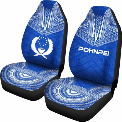 Pohnpei Car Seat Cover - Pohnpei Flag Polynesian Chief Tattoo Blue Version - 10 174914 - YourCarButBetter