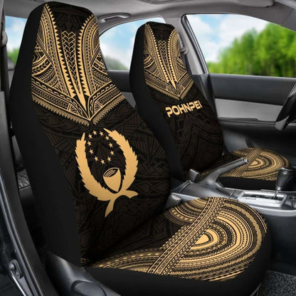 Pohnpei Car Seat Cover - Pohnpei Flag Polynesian Chief Tattoo Gold Version - 10 174914 - YourCarButBetter