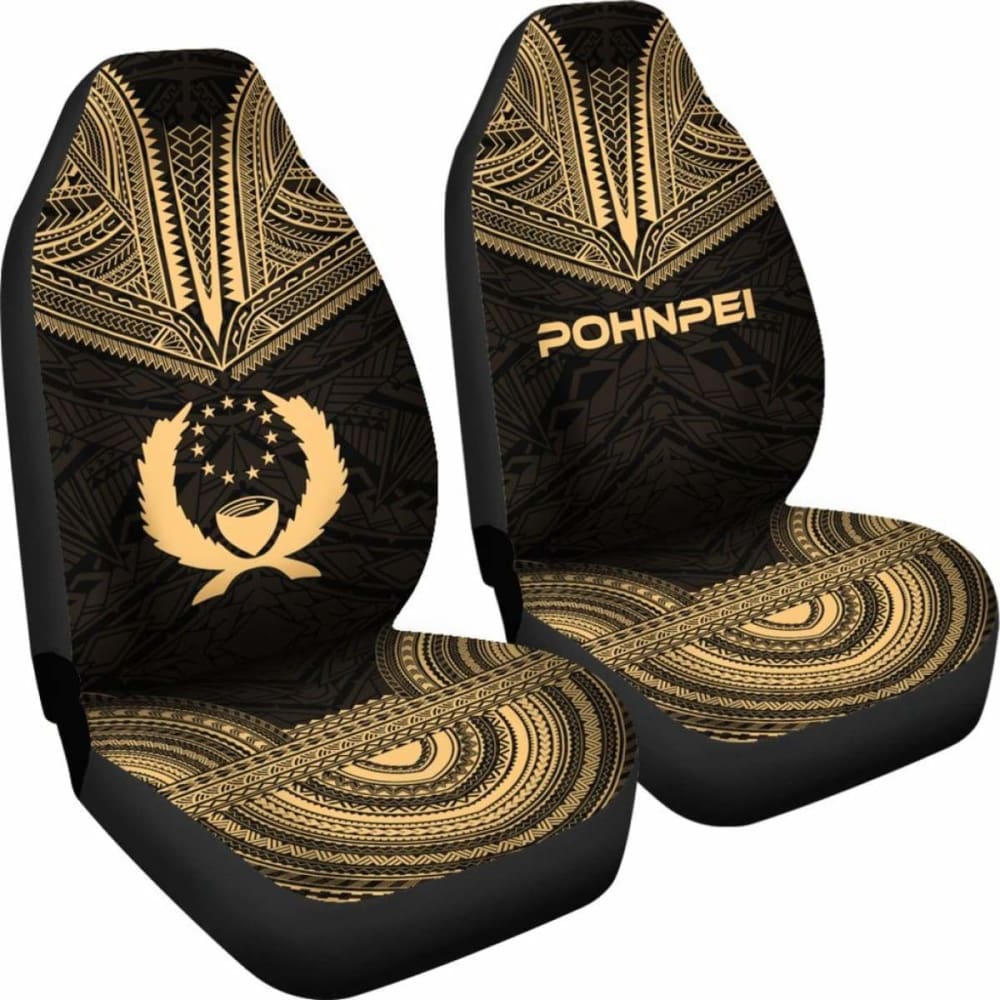 Pohnpei Car Seat Cover - Pohnpei Flag Polynesian Chief Tattoo Gold Version - 10 174914 - YourCarButBetter