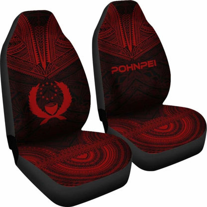 Pohnpei Car Seat Cover - Pohnpei Flag Polynesian Chief Tattoo Red Version - 10 174914 - YourCarButBetter