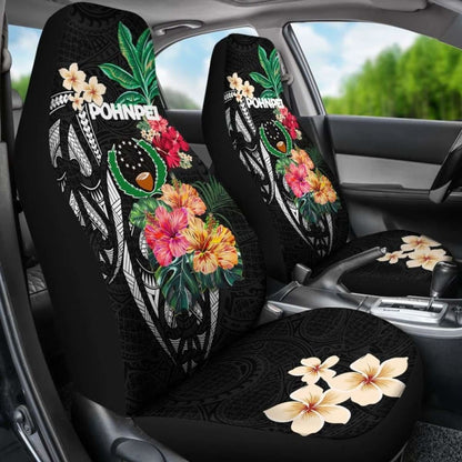 Pohnpei Car Seat Covers Coat Of Arms Polynesian With Hibiscus 232125 - YourCarButBetter