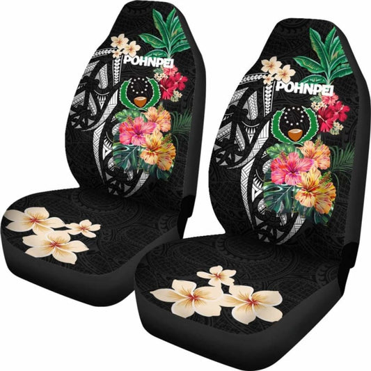 Pohnpei Car Seat Covers Coat Of Arms Polynesian With Hibiscus 232125 - YourCarButBetter