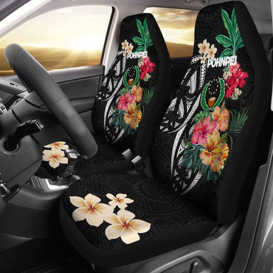 Pohnpei Car Seat Covers Coat Of Arms Polynesian With Hibiscus 232125 - YourCarButBetter