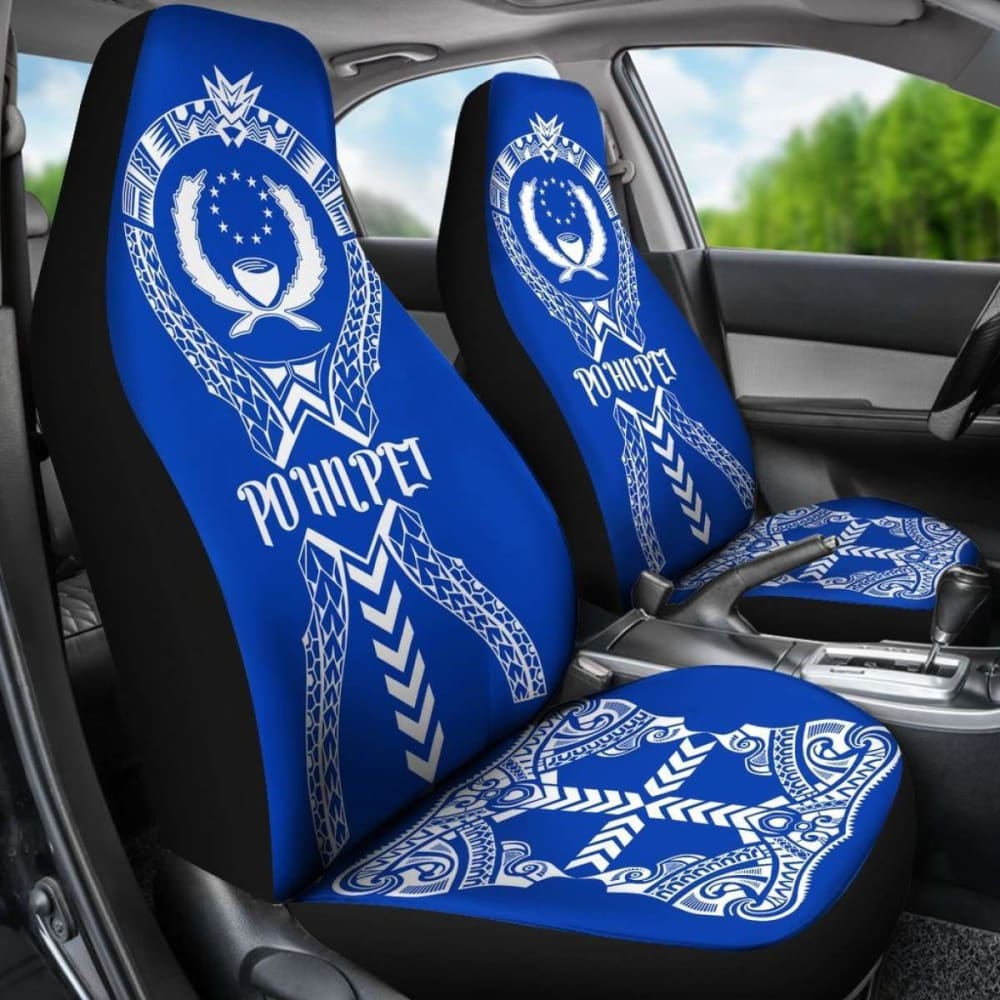 Pohnpei Car Seat Covers - Pohnpei Flag Micronesian Tribal Blue - 04 153908 - YourCarButBetter