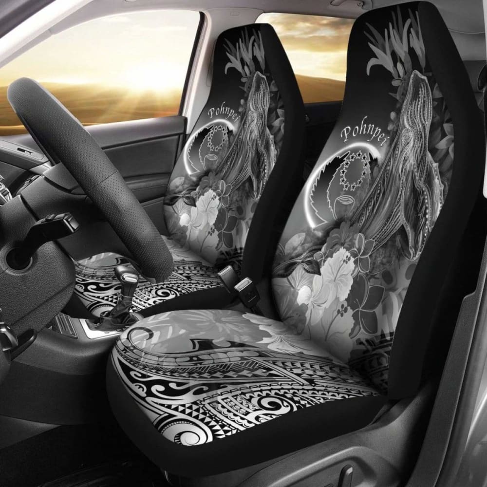 Pohnpei Car Seat Covers - Humpback Whale With Tropical Flowers (White)- 102802 - YourCarButBetter
