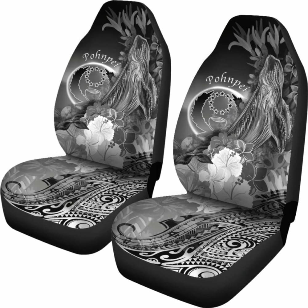 Pohnpei Car Seat Covers - Humpback Whale With Tropical Flowers (White)- 102802 - YourCarButBetter