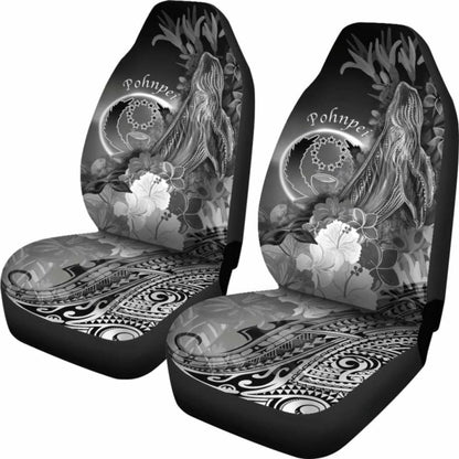 Pohnpei Car Seat Covers - Humpback Whale With Tropical Flowers (White)- 102802 - YourCarButBetter