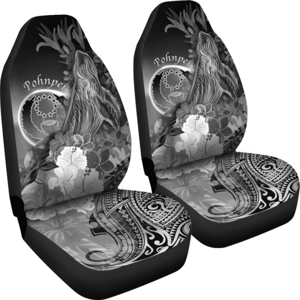 Pohnpei Car Seat Covers - Humpback Whale With Tropical Flowers (White)- 102802 - YourCarButBetter