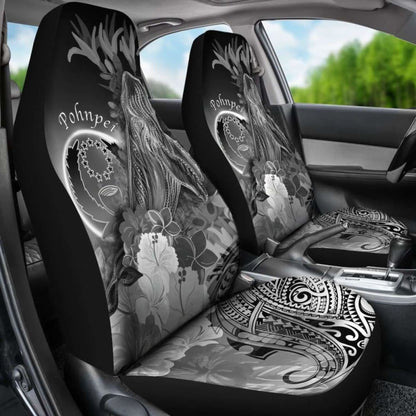 Pohnpei Car Seat Covers - Humpback Whale With Tropical Flowers (White)- 102802 - YourCarButBetter