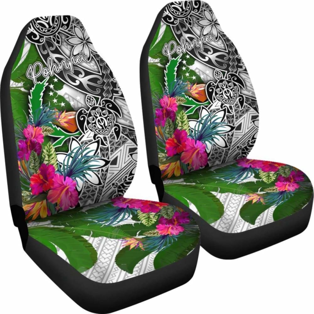 Pohnpei Car Seat Covers White - Turtle Plumeria Banana Leaf - 091114 - YourCarButBetter