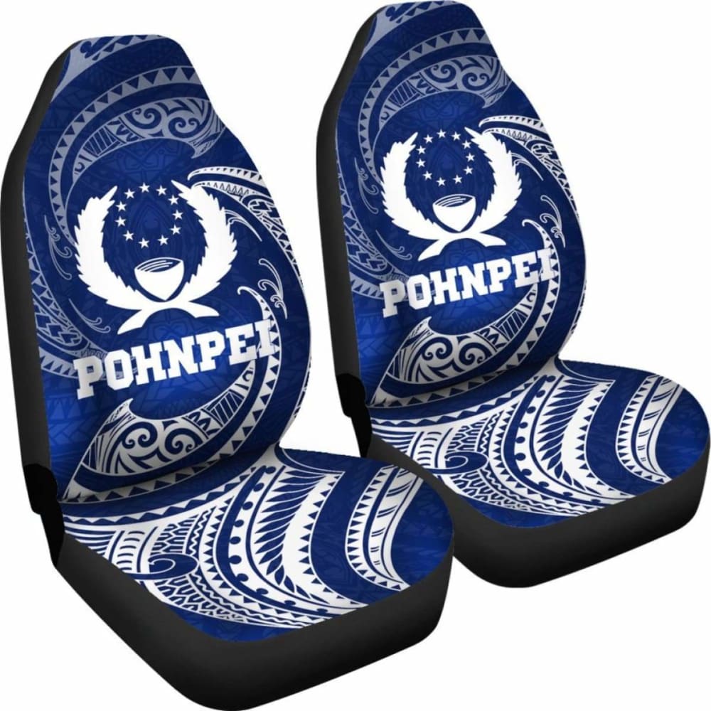 Pohnpei Micronesia Car Seat Covers - Blue Tribal Wave - 12 153908 - YourCarButBetter