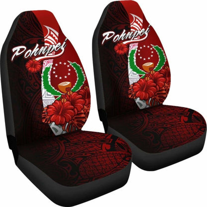 Pohnpei Micronesia Car Seat Covers - Coat Of Arm With Hibiscus - 232125 - YourCarButBetter