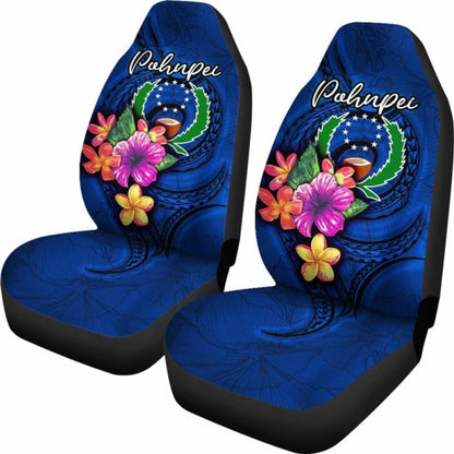 Pohnpei Micronesia Car Seat Covers - Floral With Seal Blue - 12 153908 - YourCarButBetter