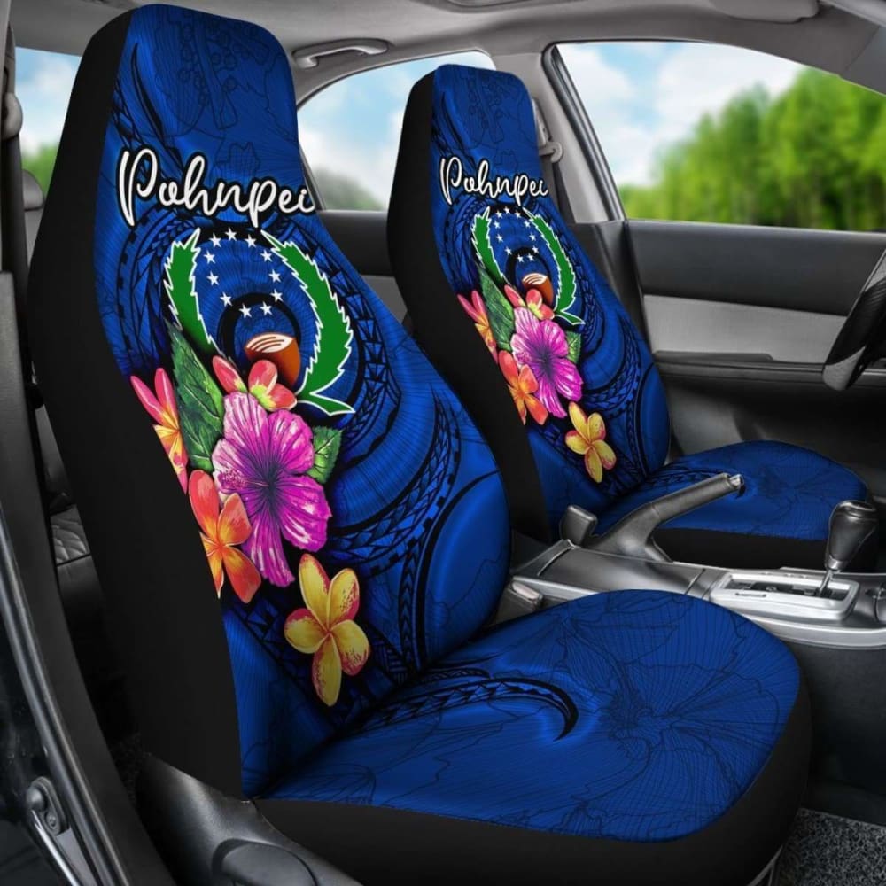 Pohnpei Micronesia Car Seat Covers - Floral With Seal Blue - 12 153908 - YourCarButBetter