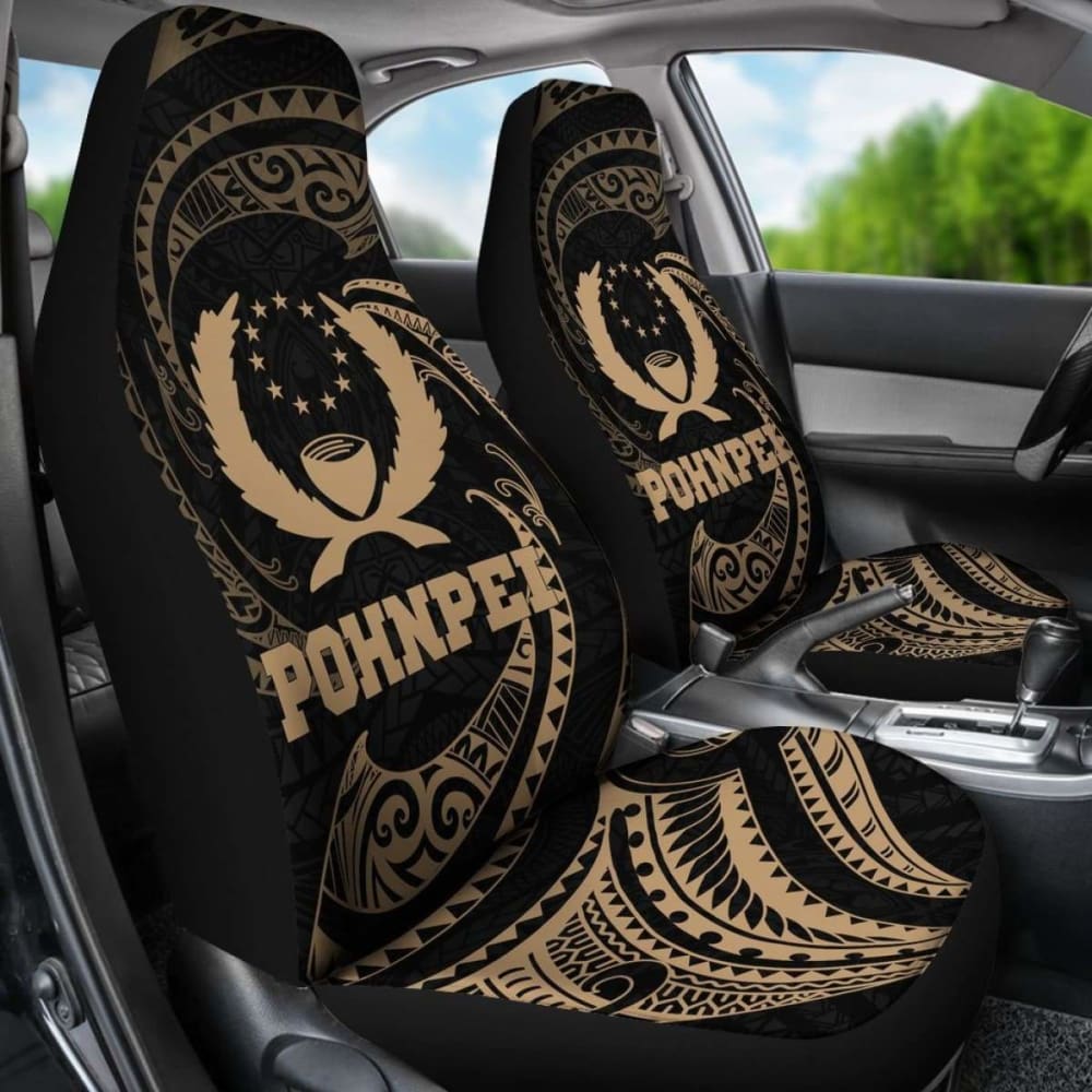 Pohnpei Micronesia Car Seat Covers - Gold Tribal Wave - 12 153908 - YourCarButBetter