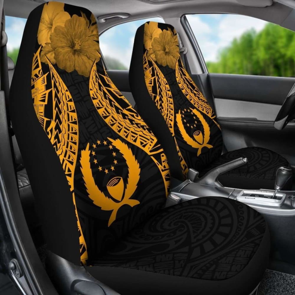 Pohnpei Polynesian Car Seat Covers Pride Seal And Hibiscus Gold - 232125 - YourCarButBetter