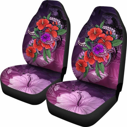 Polynesian Car Seat Covers - Purple Hibiscus Turtle Flowing - Amazing 091114 - YourCarButBetter