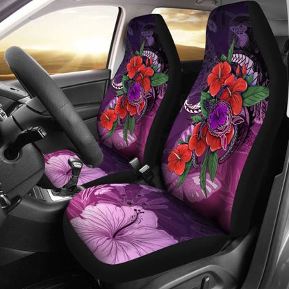 Polynesian Car Seat Covers - Purple Hibiscus Turtle Flowing - Amazing 091114 - YourCarButBetter