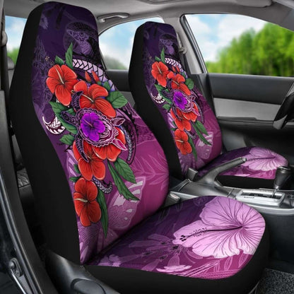 Polynesian Car Seat Covers - Purple Hibiscus Turtle Flowing - Amazing 091114 - YourCarButBetter