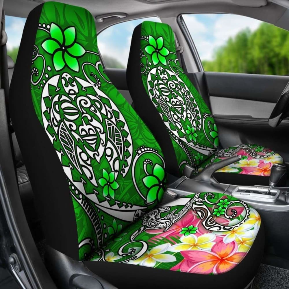 Polynesian Car Seat Covers - Turtle Plumeria Green Color - 091114 - YourCarButBetter