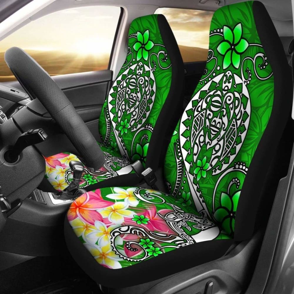 Polynesian Car Seat Covers - Turtle Plumeria Green Color - 091114 - YourCarButBetter