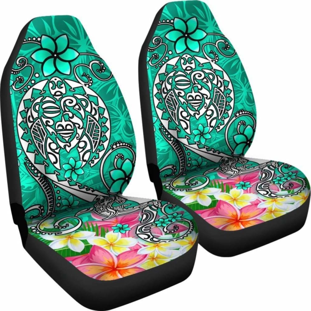 Polynesian Car Seat Covers - Turtle Plumeria Turquoise Color - 091114 - YourCarButBetter