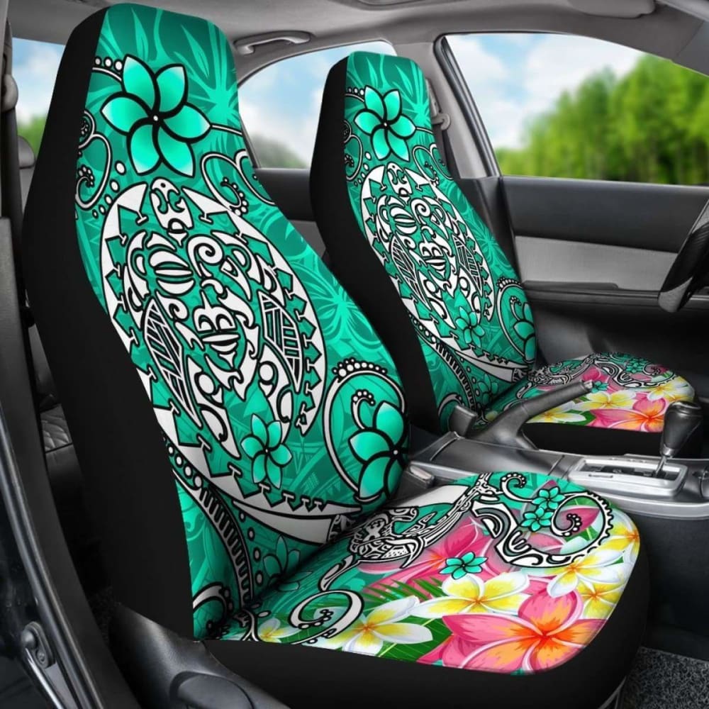 Polynesian Car Seat Covers - Turtle Plumeria Turquoise Color - 091114 - YourCarButBetter