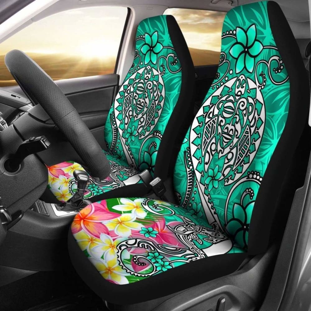 Polynesian Car Seat Covers - Turtle Plumeria Turquoise Color - 091114 - YourCarButBetter