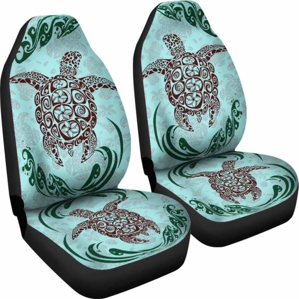Polynesian Car Seat Covers - Turtle Tattoo Green Wave - 105905 - YourCarButBetter