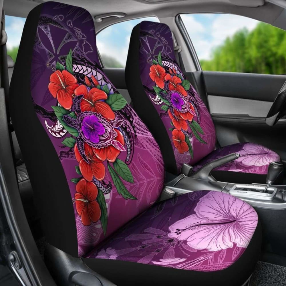 Polynesian Hawaii Car Seat Covers - Purple Hibiscus Turtle Flowing - Amazing 091114 - YourCarButBetter