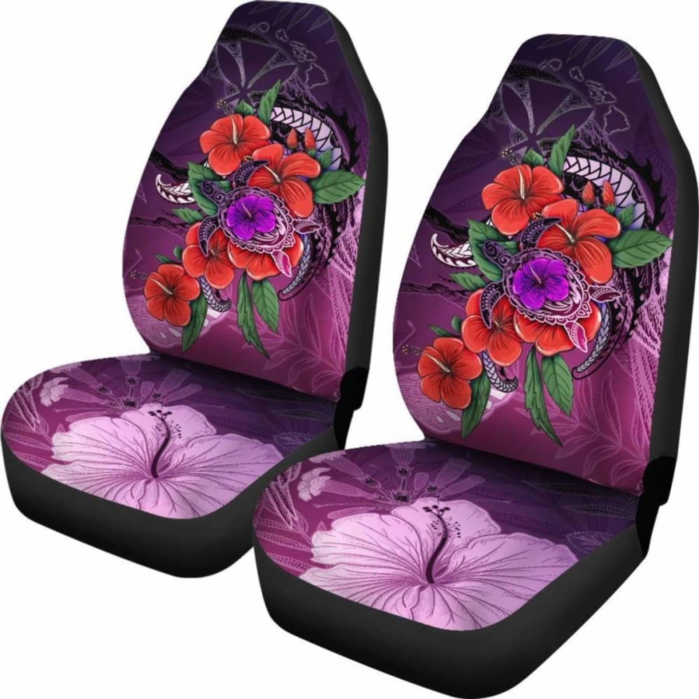 Polynesian Hawaii Car Seat Covers - Purple Hibiscus Turtle Flowing - Amazing 091114 - YourCarButBetter