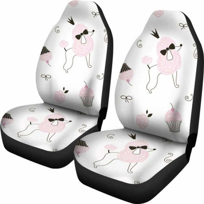 Poodle Art Patterns In White Theme Car Seat Covers 110424 - YourCarButBetter