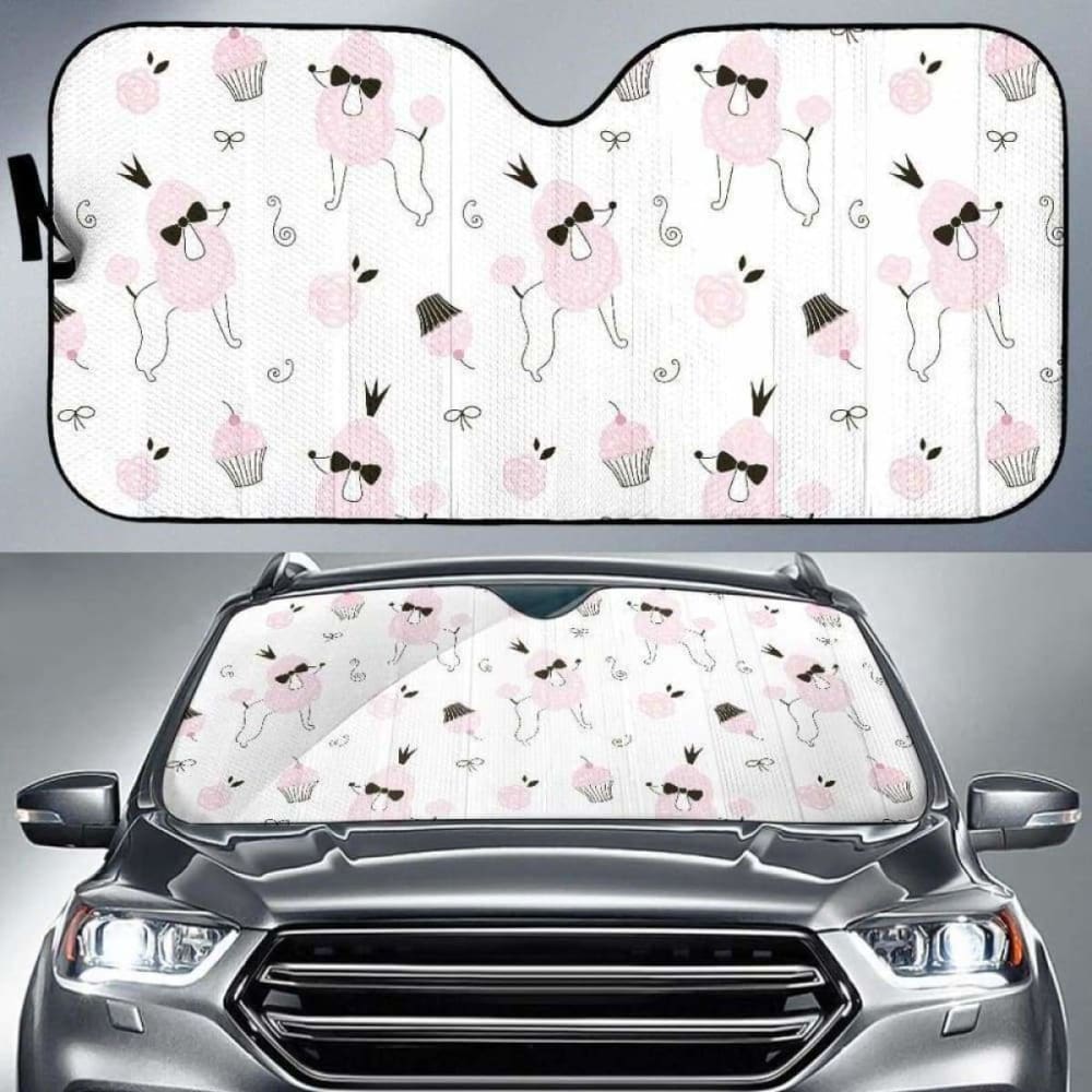 Poodle Dog Rose Cake Pattern Car Auto Sun Shades 172609 - YourCarButBetter