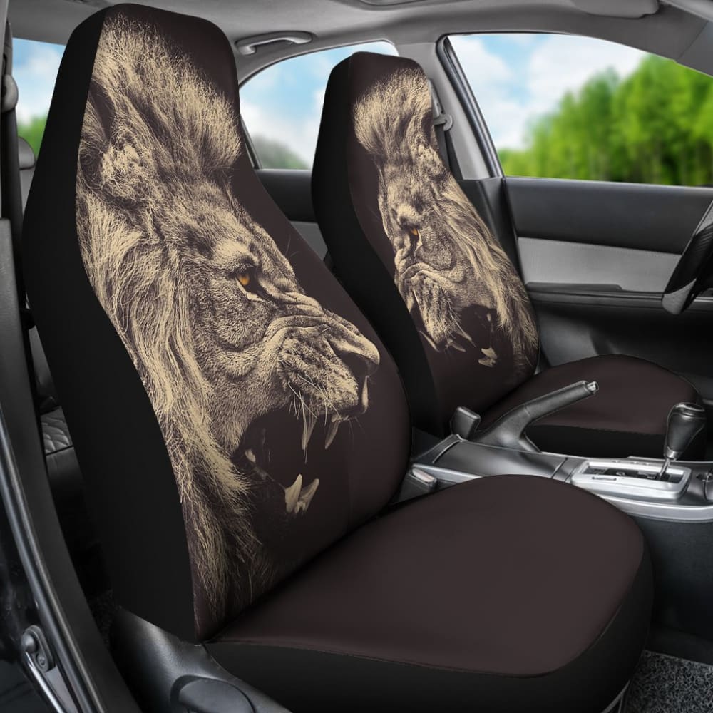 Powerful Angry White Lion Car Seat Covers Gift Ideas 212701 - YourCarButBetter