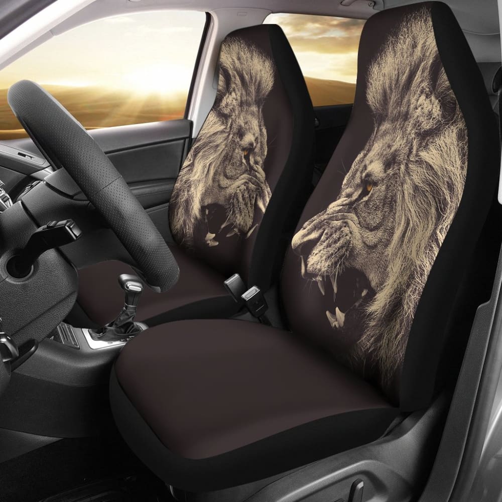 Powerful Angry White Lion Car Seat Covers Gift Ideas 212701 - YourCarButBetter