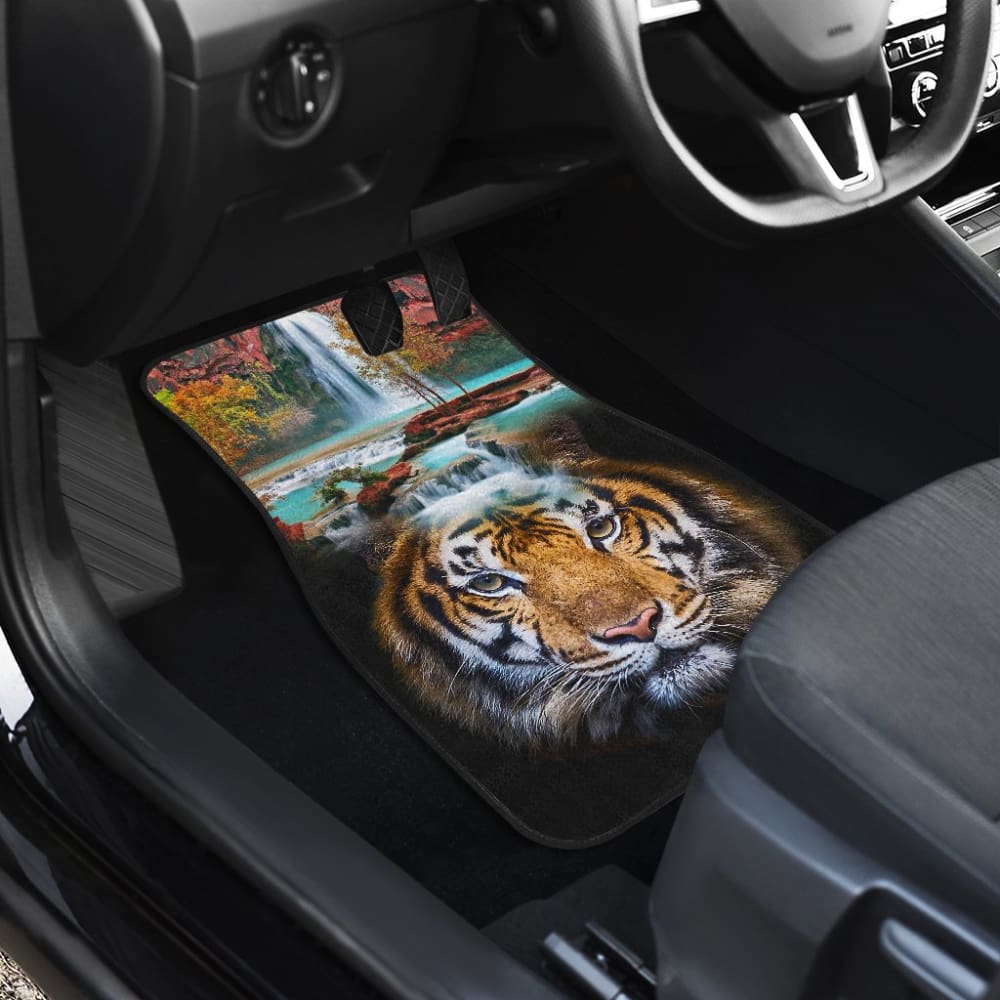 Powerful Brown Tiger with Amazing Waterfall Car Floor Mats 210102 - YourCarButBetter