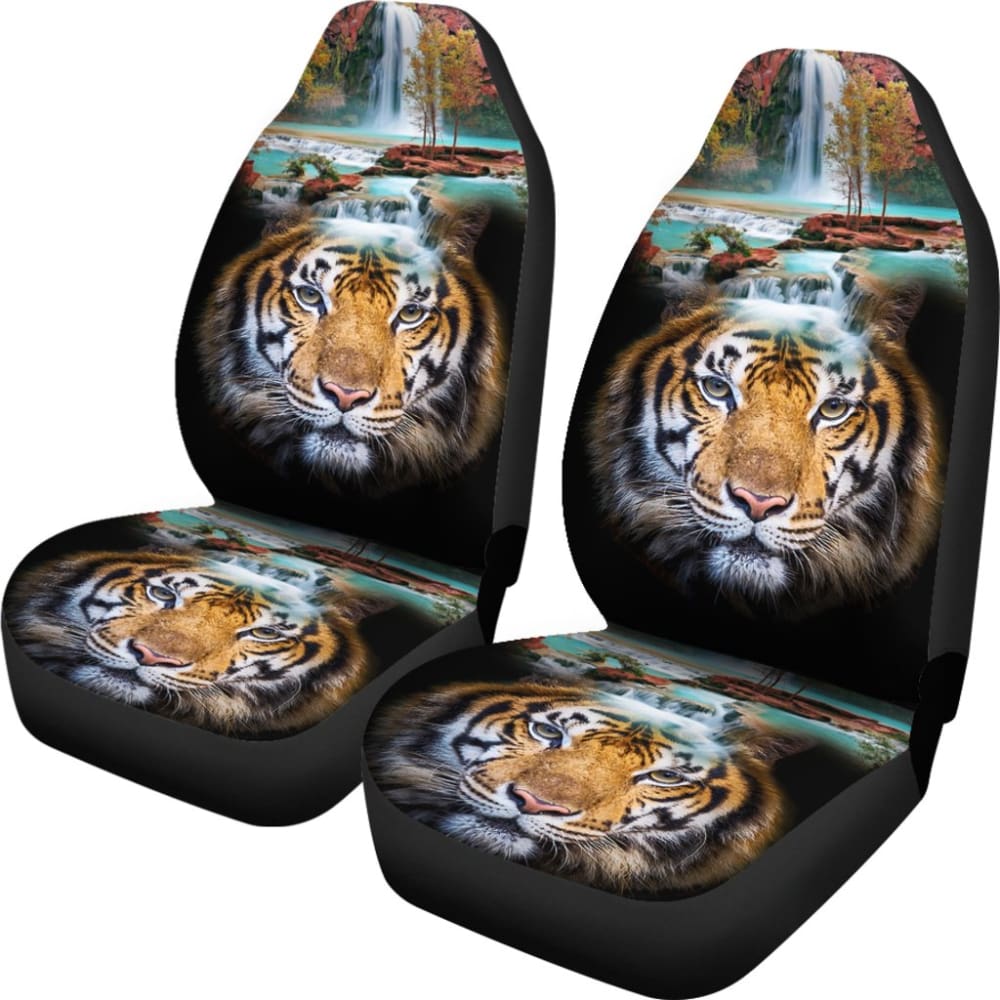 Powerful Brown Tiger with Amazing Waterfall Car Seat Covers 210102 - YourCarButBetter