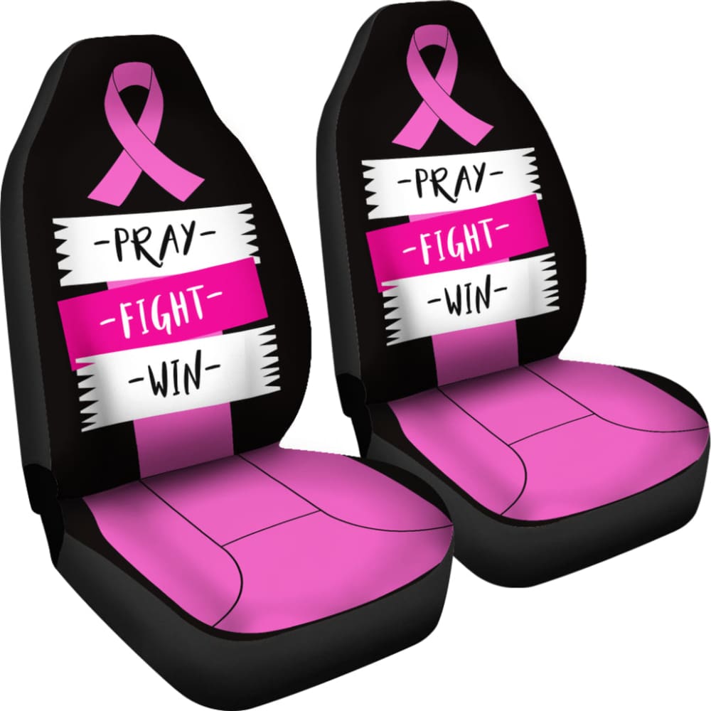 Pray Fight Win Pink Ribbon Breast Cancer Car Seat Covers 550317 - YourCarButBetter