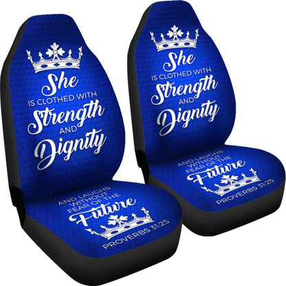 Proverbs 31 Blue White She Is Clothed With Strength And Dignity Car Seat Covers 211901 - YourCarButBetter