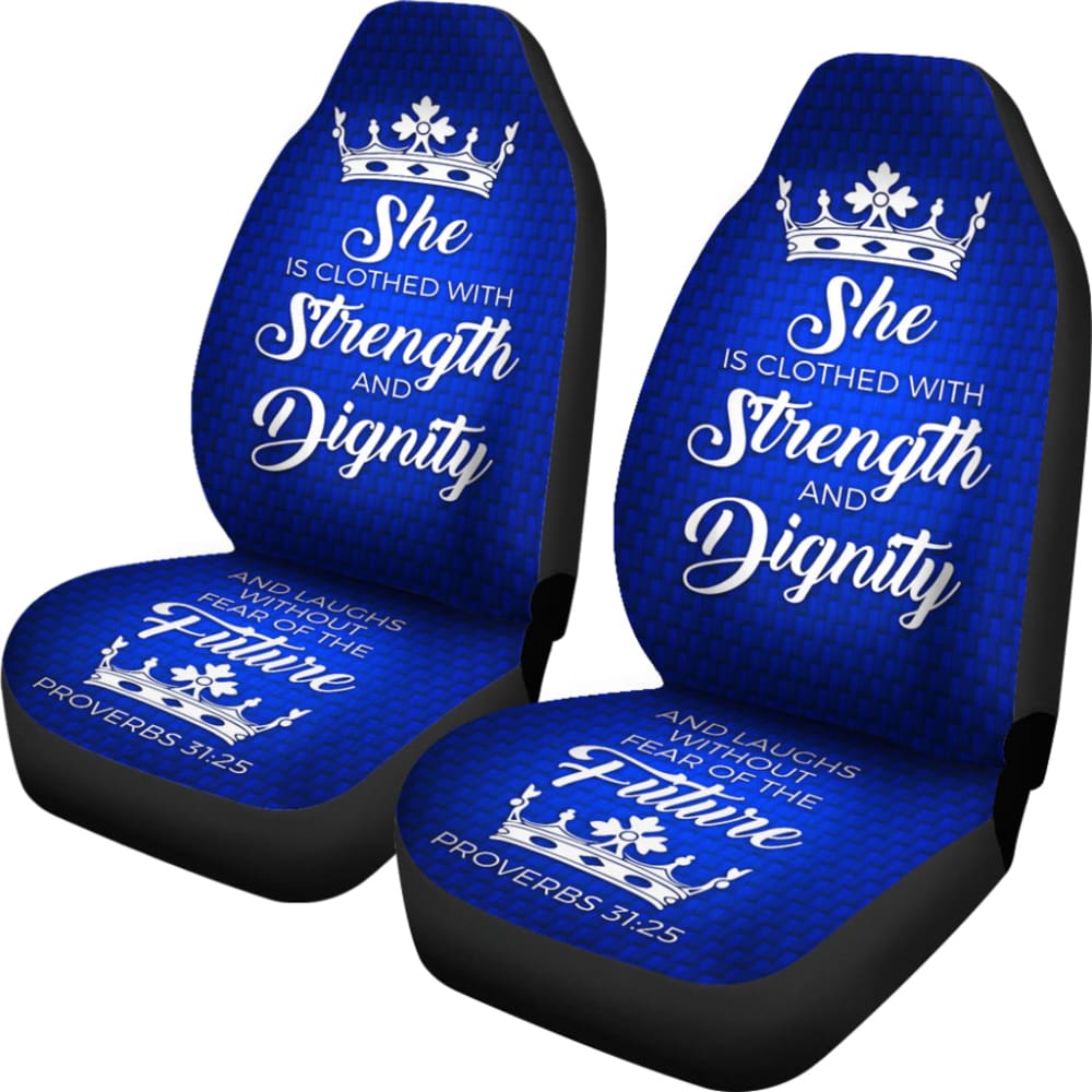 Proverbs 31 Blue White She Is Clothed With Strength And Dignity Car Seat Covers 211901 - YourCarButBetter