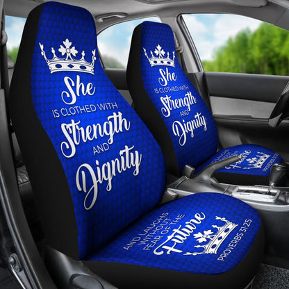Proverbs 31 Blue White She Is Clothed With Strength And Dignity Car Seat Covers 211901 - YourCarButBetter