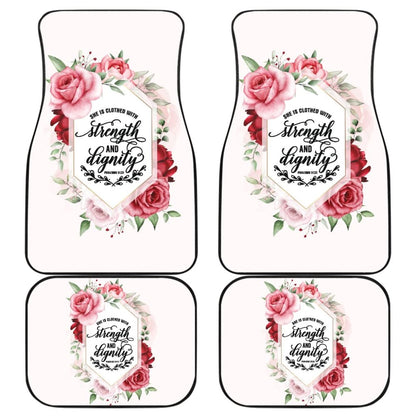 Proverbs 31:25 She Is Clothed With Strength And Dignity Custom Pink Flowers Themed Car Floor Mats 211305 - YourCarButBetter