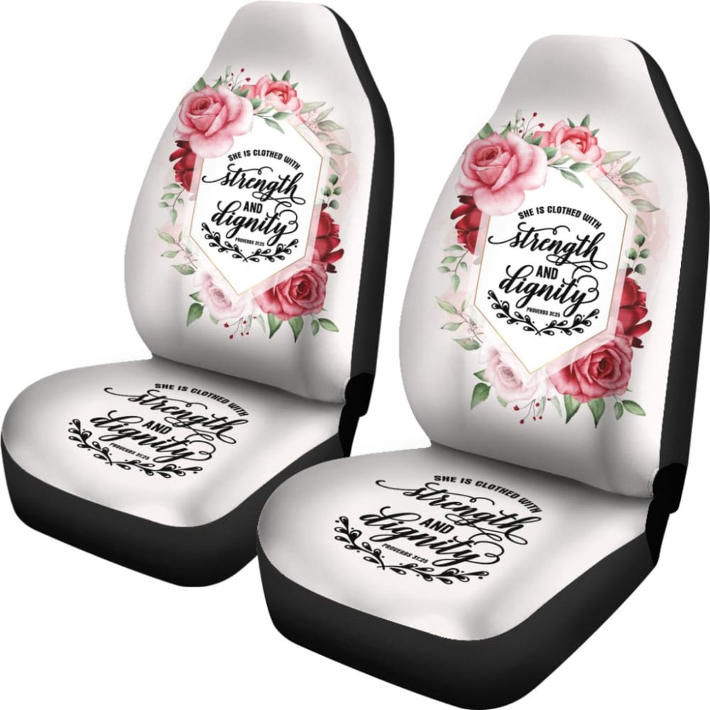 Proverbs 31:25 She Is Clothed With Strength And Dignity Custom Pink Flowers Themed Car Seat Covers 211305 - YourCarButBetter