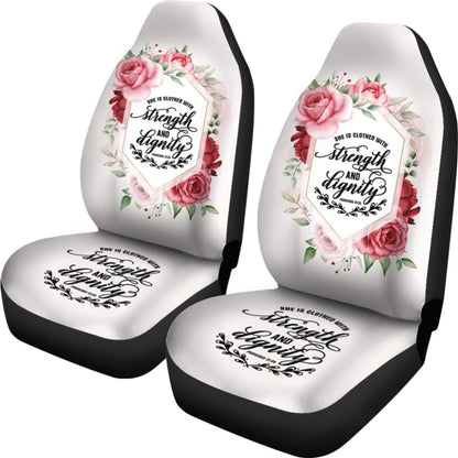 Proverbs 31:25 She Is Clothed With Strength And Dignity Custom Pink Flowers Themed Car Seat Covers 211305 - YourCarButBetter