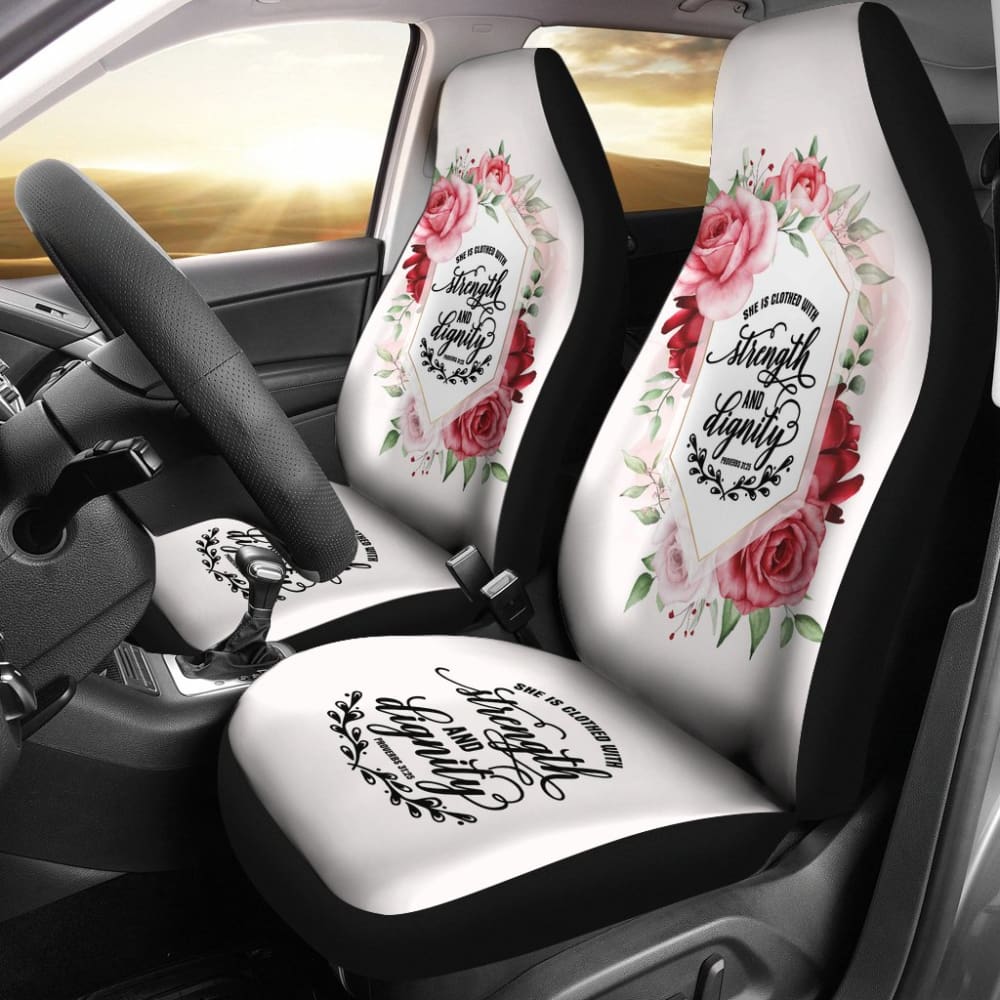 Proverbs 31:25 She Is Clothed With Strength And Dignity Custom Pink Flowers Themed Car Seat Covers 211305 - YourCarButBetter