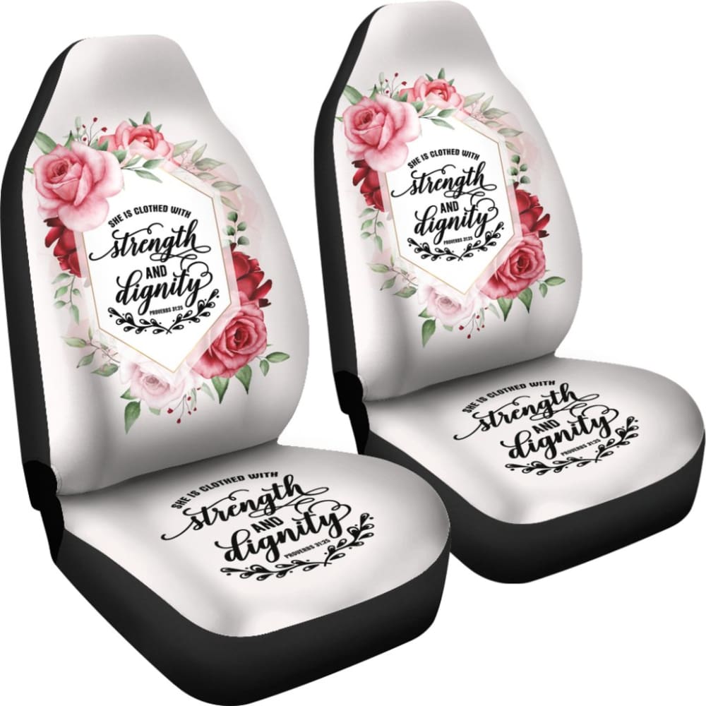 Proverbs 31:25 She Is Clothed With Strength And Dignity Custom Pink Flowers Themed Car Seat Covers 211305 - YourCarButBetter