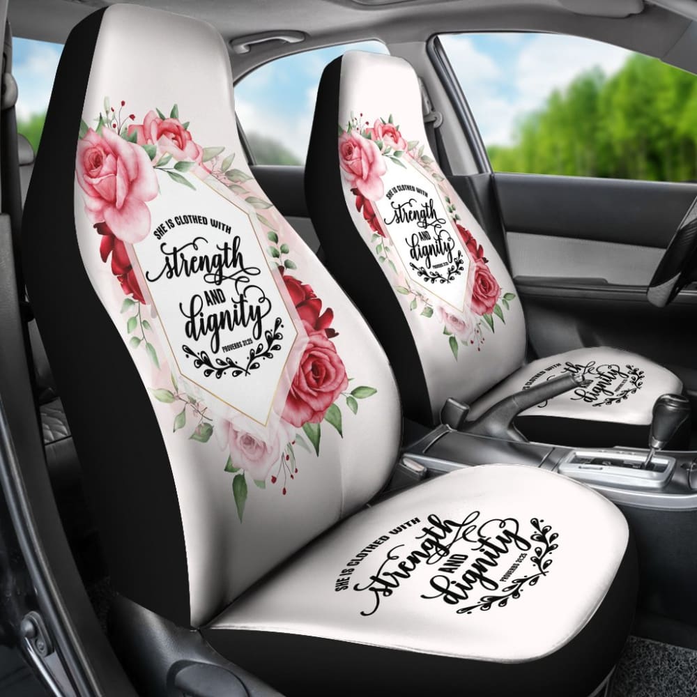 Proverbs 31:25 She Is Clothed With Strength And Dignity Custom Pink Flowers Themed Car Seat Covers 211305 - YourCarButBetter